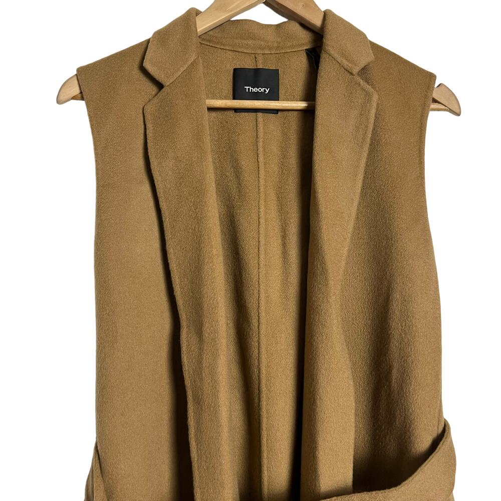 Theory Long Clairene Tan Wool Cashmere Sleeveless Belted Coat Size Petite - Picture 7 of 12